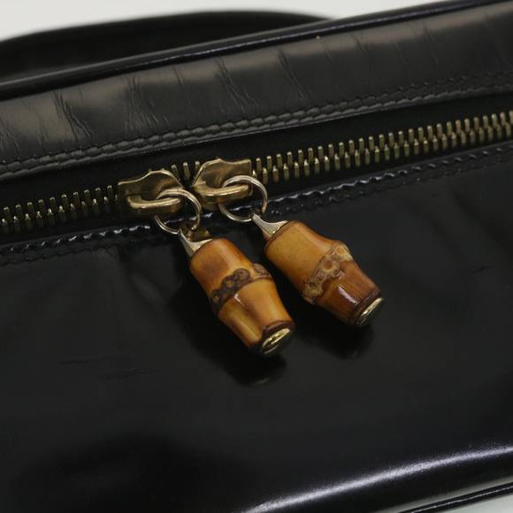 GUCCI Bamboo Vanity Cosmetic Pouch Patent leather Black 032 1705 Auth bs4532 - Picture 8 of 16